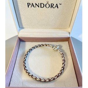 PANDORA👑 Moments, Woven Leather Bracelet, 7’’